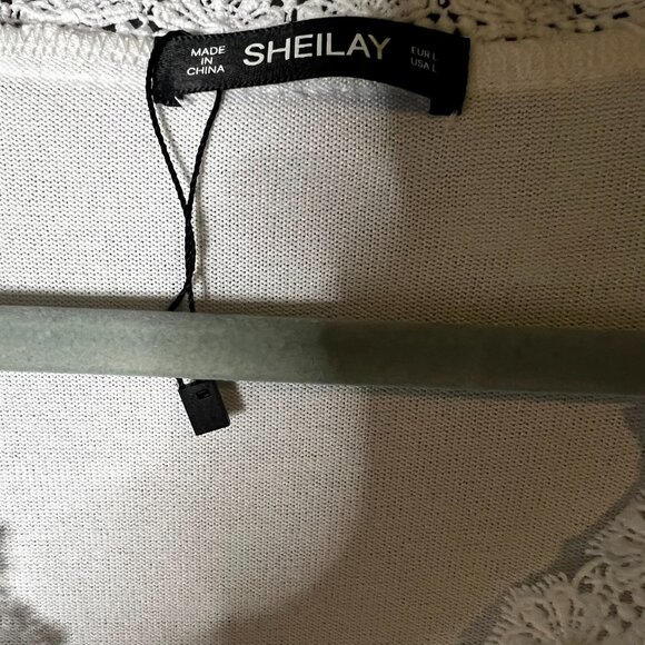 Sheilay Large White Crochet Lace Trim V-Neck Tunic Top Boho - Picture 2 of 4